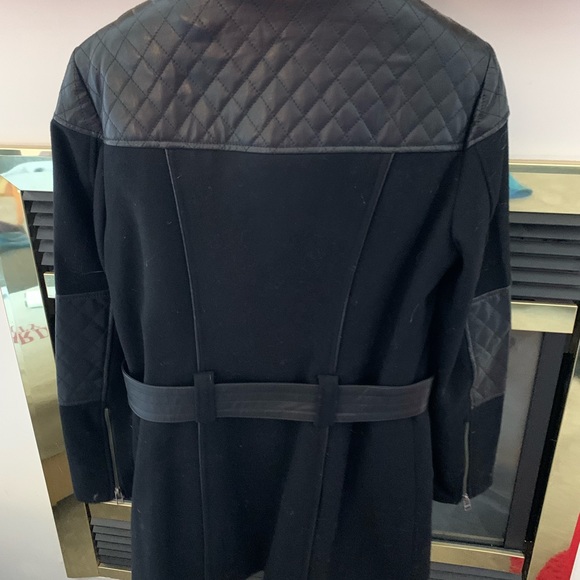 Danier Belted Leather Detail Coat, black, size Small - Picture 4 of 5